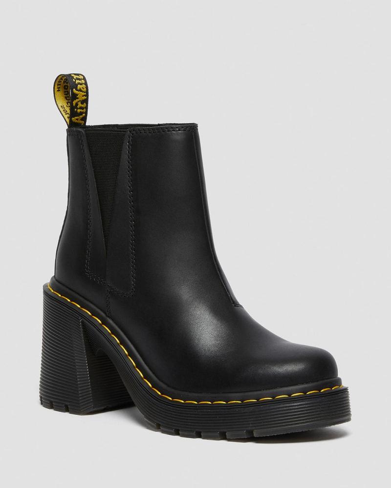 Black Women\'s Dr Martens Spence Leather Flared Heel Chelsea Boots | CA 131SGL